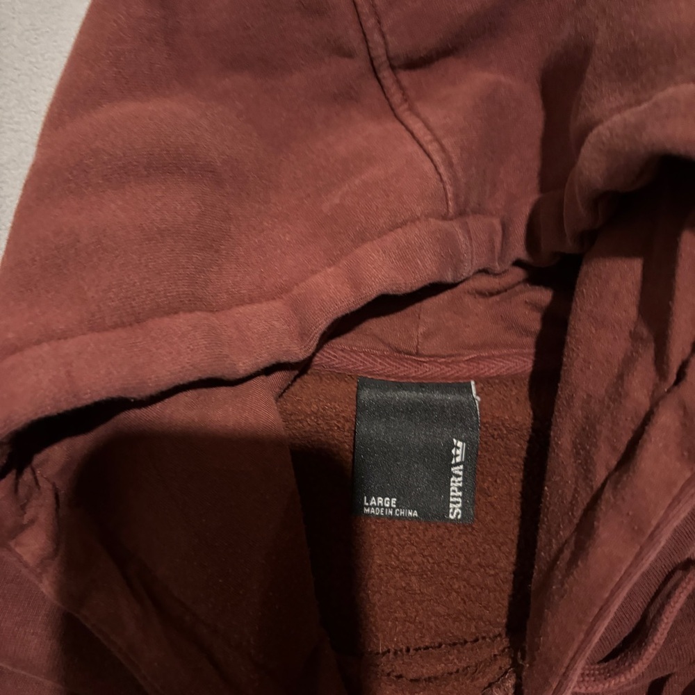 Vintage Y2K Supra Footwear Hoodie Mens Large Maroon Spell Out Logo Graphic Skate - Picture 5 of 9